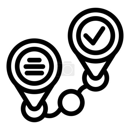 Route checkpoints concept icon with location pins and vector confirmation for navigation and map destination path journey