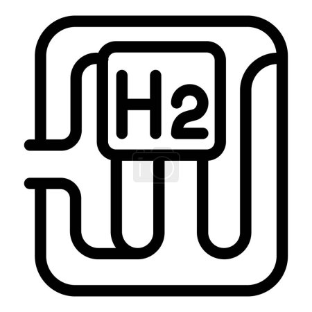 Icono de símbolo de gas hidrógeno con molécula h2 y elemento de tabla periódica en línea negra aislada sobre fondo blanco para ciencia y concepto de energía limpia
