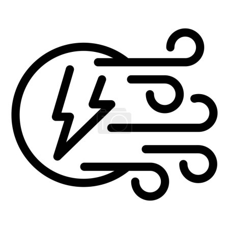 Black and white vector design of a lighting bolt and wind, depicting stormy weather icon