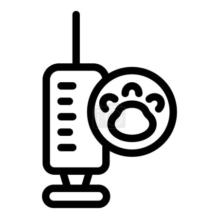 Schwarz-weißes Symbol, das eine tierärztliche Spritze neben einem Pfotenabdruck zeigt und die Tiergesundheit symbolisiert