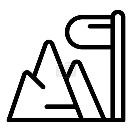 Vecteur d'art en ligne noir et blanc d'un drapeau au sommet des montagnes, symbolisant la réalisation