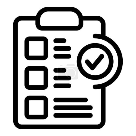 Clipboard checklist icon illustration with black and white vector line art design for efficient task management and organization
