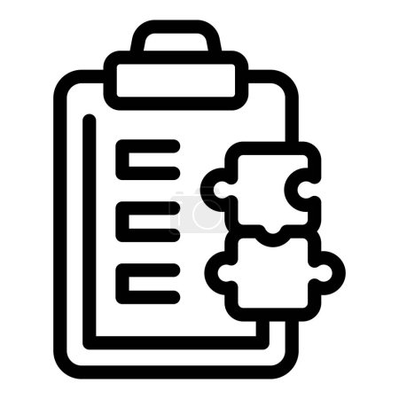A bold line art icon showcasing a clipboard integrated with puzzle pieces