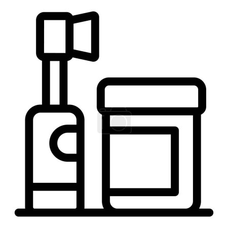 A black and white line icon depicting an asthma inhaler with a spacer attachment