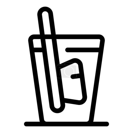 Icono de línea simple de una bebida fría en una taza con un diseño minimalista de paja