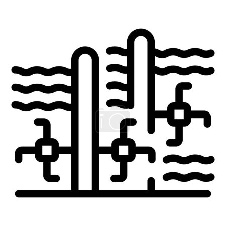 Vector illustration of industrial water pipes icon with valves and flow control in black and white