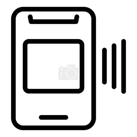 Simple line drawing icon of a vibrating smartphone in black and white