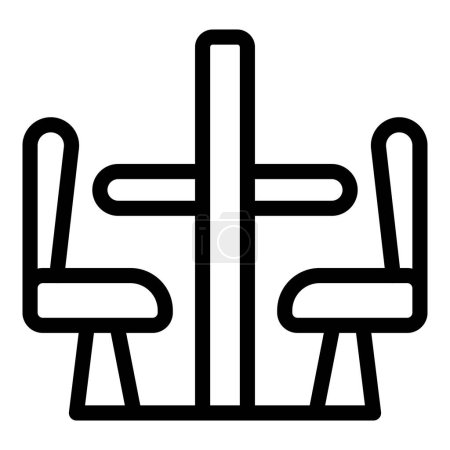 Illustration minimaliste de contour noir d'une table à manger avec chaises, adaptée aux icônes