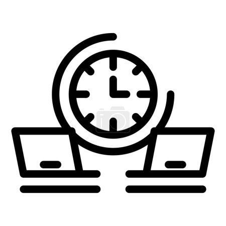 Kühnes Zeilensymbol symbolisiert effiziente Zeitnutzung zwischen zwei Laptops