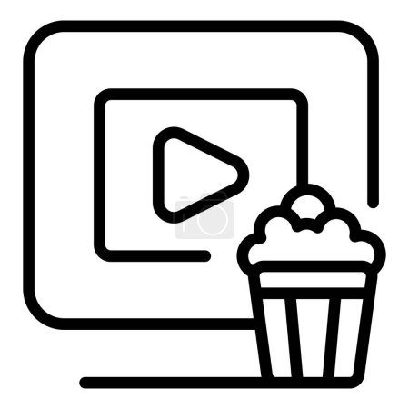 Ilustración de Un icono lineal que representa el botón de reproducción de vídeo y palomitas de cine, que simboliza el servicio de transmisión - Imagen libre de derechos