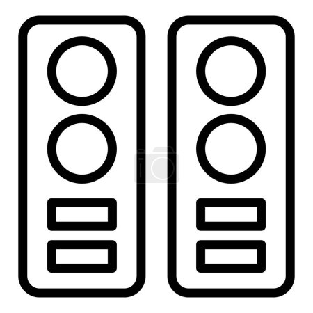 Arte en línea en blanco y negro de dos iconos de altavoces de audio verticales, simples y modernos