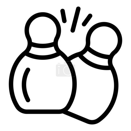 Téléchargez les illustrations : Illustration vectorielle d'une simple ligne noire et blanche d'art dessin animé bowling grève symbole frapper des broches dans un jeu de loisirs - en licence libre de droit
