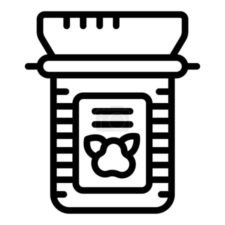 Schwarz-weiße Tiernahrungstasche mit Pfotendruck. Animal vector illustration. Design. Verpackung. Und Vorräte für Ernährung und Pflege von Hunden und Katzen. Isoliertes grafisches Symbol für Futtermittel und Lagerung