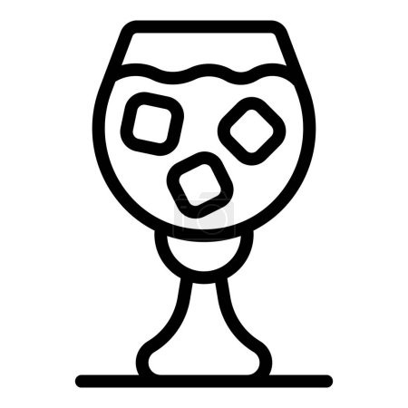 Black and white line art illustration of a whiskey glass with stylized ice cubes