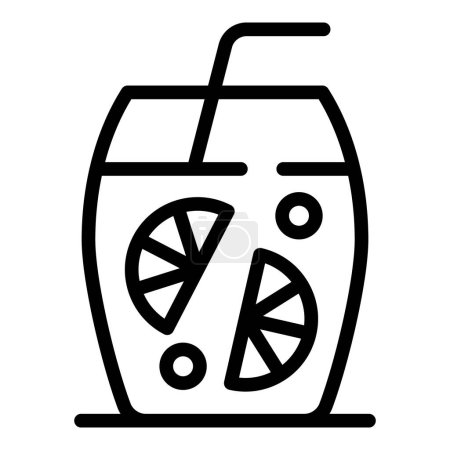 Refrescante icono de contorno de limonada con rodajas de limón, paja y un vaso en una ilustración vectorial veraniega minimalista y de moda. Ideal para bebidas, bebidas y diseños relacionados con los cítricos