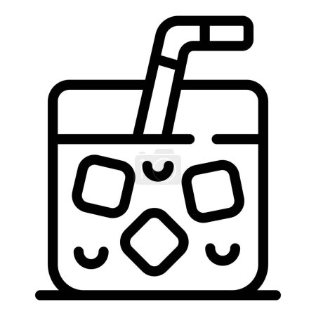 Black and white line art icon depicting a cold beverage with ice cubes and straw
