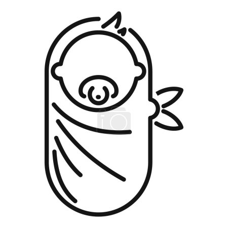 Illustration for Minimalistic line drawing of a cute piglet wrapped comfortably, perfect for child related designs - Royalty Free Image