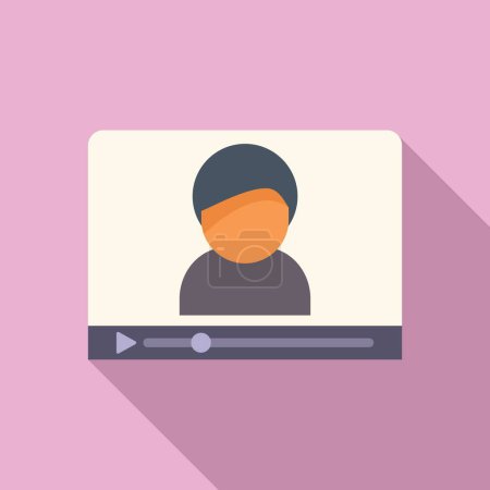 Modern flat design icon depicting a video call with a user wearing a headset on a purple background