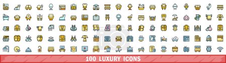 100 Luxus-Ikonen gesetzt. Color Line Set von Luxus-Vektorsymbolen dünne Linie Farbe flach auf weiß