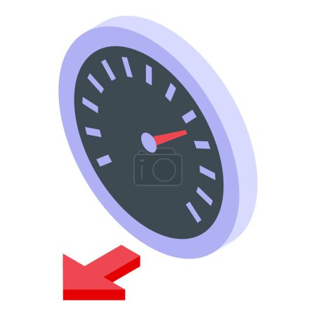Velocímetro mostrando velocidad lenta con flecha roja apuntando hacia abajo icono isométrico
