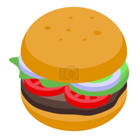 Leckerer Burger mit Rindfleisch, Salat, Tomaten und Zwiebeln wartet darauf, verzehrt zu werden