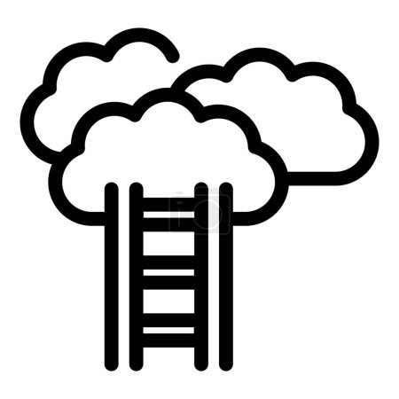 Minimalista ilustración de una escalera que conduce a nubes esponjosas en blanco y negro