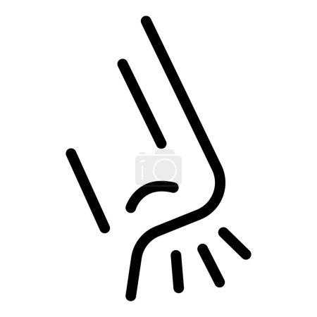 Icono blanco y negro de un codo con líneas que irradian de él, representando dolor