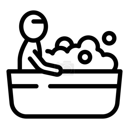 Line drawing of a person relaxing in a bathtub full of bubbles taking a hot bath