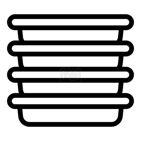 Téléchargez les illustrations : Icône d'art linéaire simple d'une boîte à lunch avec différents conteneurs empilés les uns sur les autres - en licence libre de droit