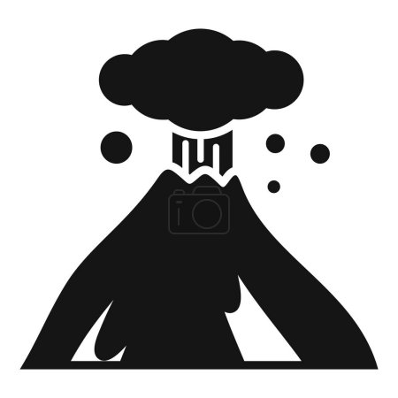 Illustration for Black and white silhouette of a volcano erupting, with a cloud of ash and magma flowing down its side - Royalty Free Image