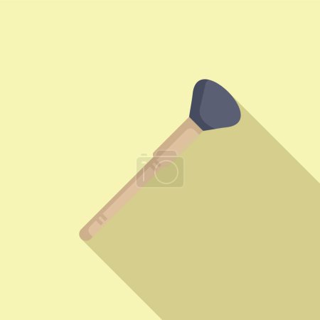 Makeup brush is lying diagonally on a light yellow background, creating a long shadow