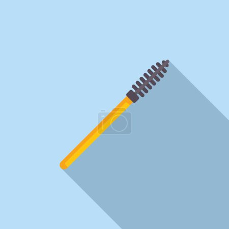 Yellow mascara brush casting a long shadow on a blue background, representing the beauty and cosmetics industry
