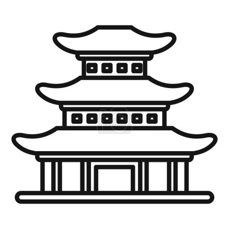 Line art icon depicting a multi tiered pagoda, a traditional asian building, with an ornate roof and a platform base