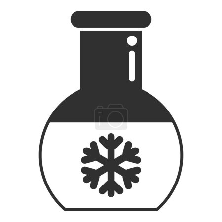 Einfaches Symbol eines Laborkolbens mit einer Schneeflocke, das für das Konzept der Kühllagerung steht