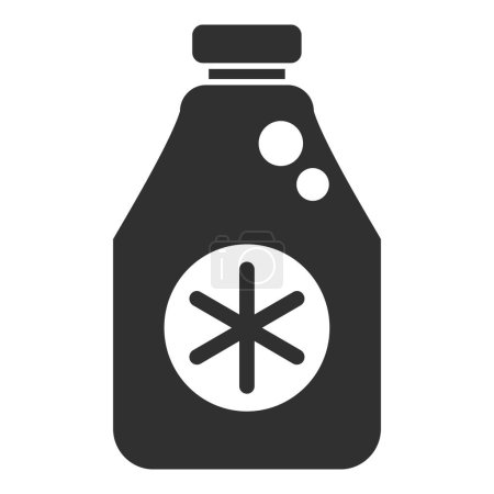 Icône noire et blanche d'une bouteille d'antigel, suggérant son utilisation pour la protection contre le froid dans les véhicules ou d'autres applications