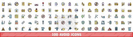 100 avoid icons set. Color line set of avoid vector icons thin line color flat on white