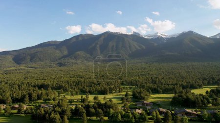 Amazing Aerial view of Pirin Mountain near city of Razlog, Bulgaria in summer time.