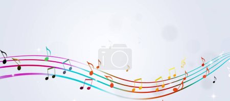 banner multicolor de fiesta brillante con notas musicales para el diseño de la fiesta y carteles de eventos