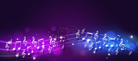 Photo for Multicolor music notes poster neon retro color background. designs for music flyers and banners - Royalty Free Image