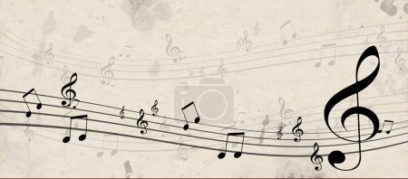 Klassisches Musikplakat mit Noten auf altem Papierhintergrund für Flyer und Plakate
