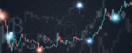 trading candles and crypto tokens. web finance web technology concept business trading banner