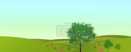 spring day in the country with landscape view banner