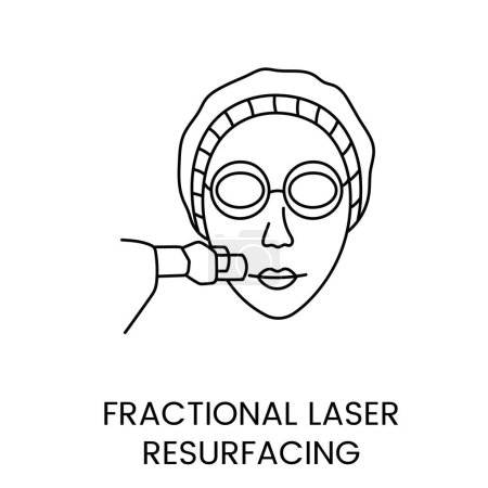 Illustration for Fractional laser rejuvenation line icon in vector woman face with medical equipment. - Royalty Free Image