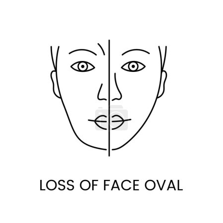 Téléchargez les illustrations : Perte de l'icône de ligne de contours du visage dans le vecteur, illustration des changements liés à l'âge dans la forme du visage. - en licence libre de droit
