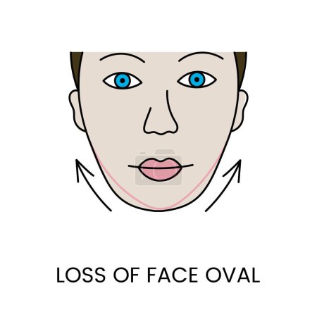 Téléchargez les illustrations : Perte des contours faciaux dans le vecteur, illustration des changements liés à l'âge dans la forme du visage. - en licence libre de droit