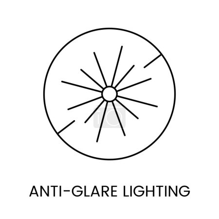 Téléchargez les illustrations : Icône de ligne vectorielle représentant un éclairage anti éblouissement. - en licence libre de droit