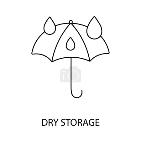 Ilustración de Almacenamiento en un vector de línea de lugar seco para el envasado de alimentos, ilustración de un paraguas en el que caen gotas de agua, proteger de la humedad - Imagen libre de derechos