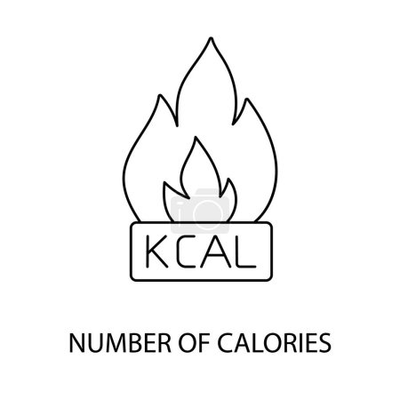 Téléchargez les illustrations : Nombre de lignes de calories vecteur d'icônes pour l'emballage alimentaire, illustration de flamme de feu et lettrage kcal - en licence libre de droit