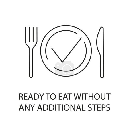 Téléchargez les illustrations : Prêt à manger sans aucune étape supplémentaire icône de ligne vectorielle pour les marques sur l'emballage alimentaire. - en licence libre de droit