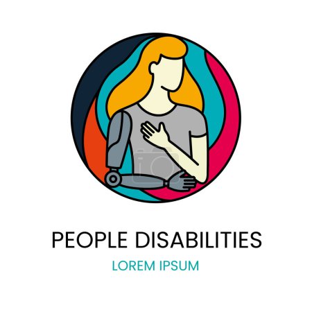 Téléchargez les illustrations : Logo pour une organisation qui s'occupe des personnes handicapées, un homme avec un bras prothétique. - en licence libre de droit